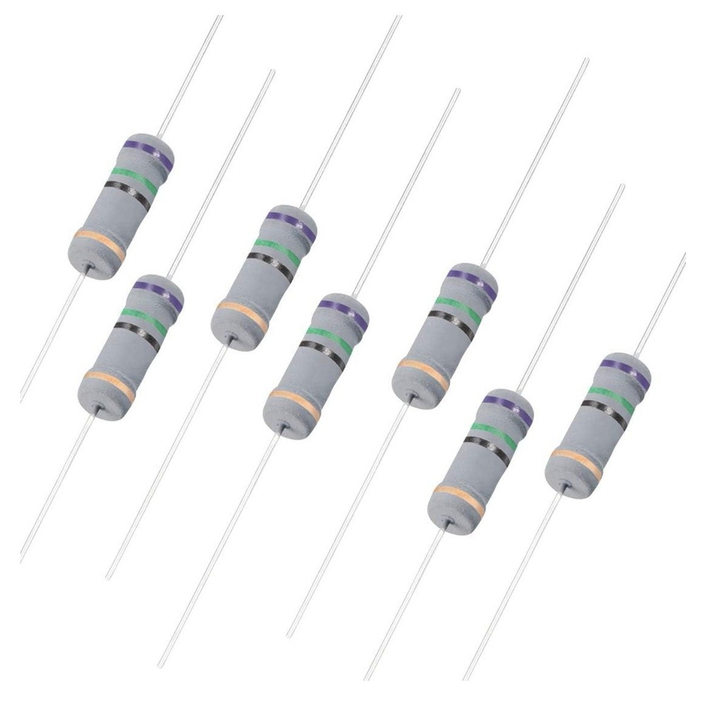 100pcs Carbon Film Resistor 75 Ohm 2W 5%Tolerances 4 Color Bands, NIB